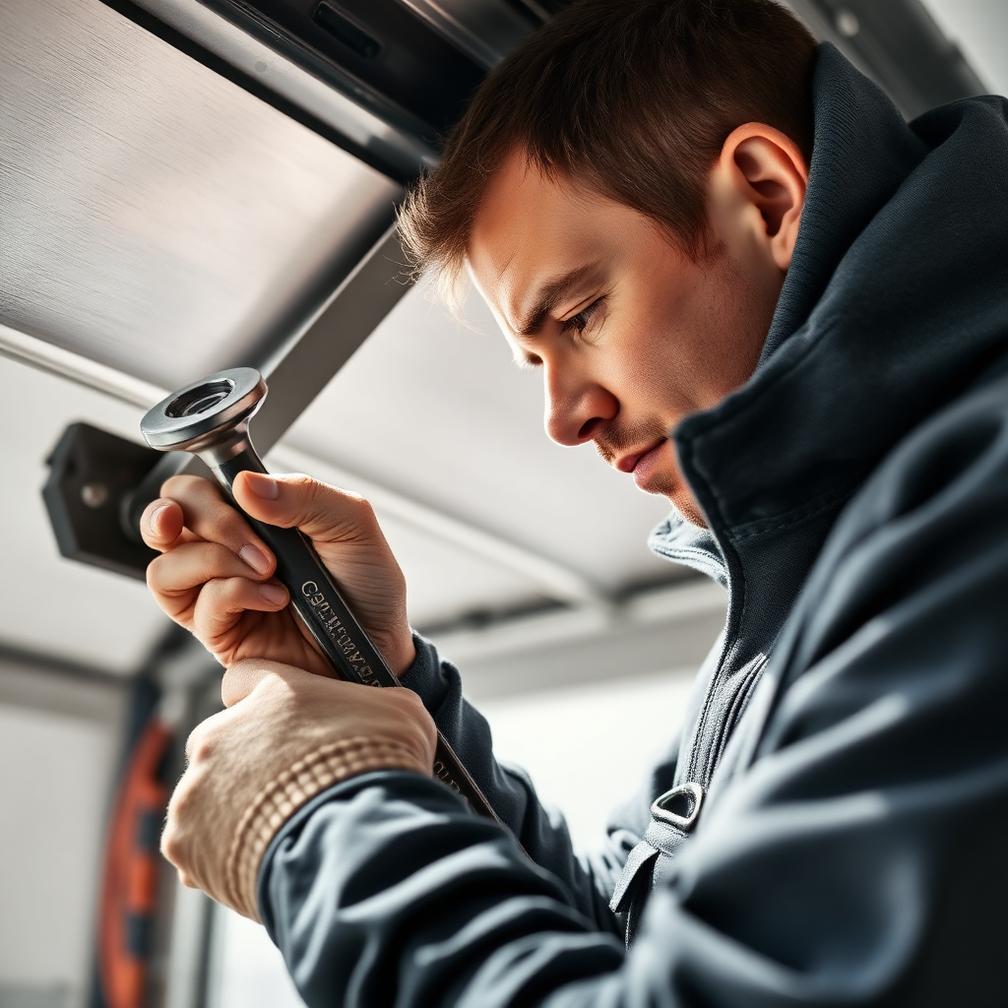 Hardware tightening during a garage door maintenance visit in the GTA